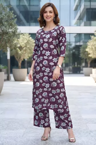 Purple printed co-ord set for women