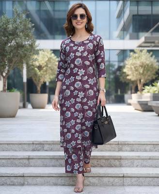 Purple printed co-ord set for women 2