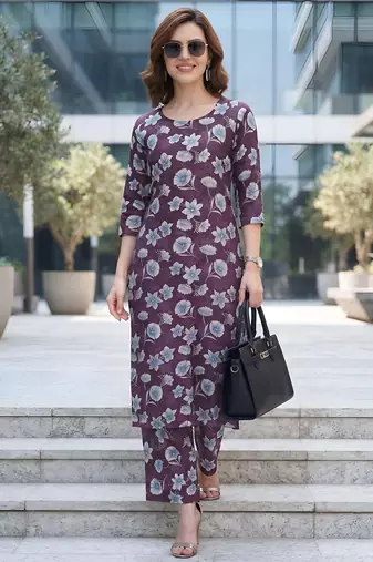 Purple printed co-ord set for women