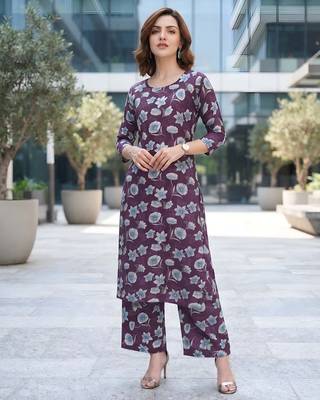 Purple printed co-ord set for women 4
