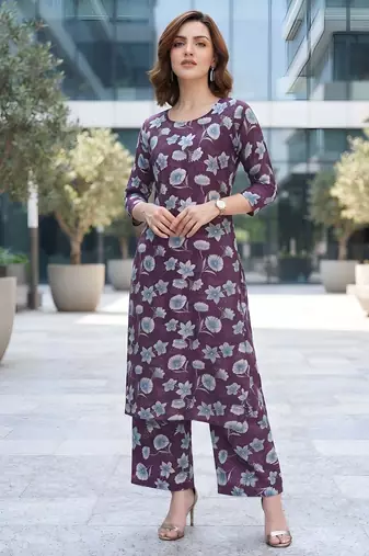 Purple printed co-ord set for women