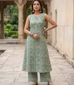 Green printed co-ord set for women