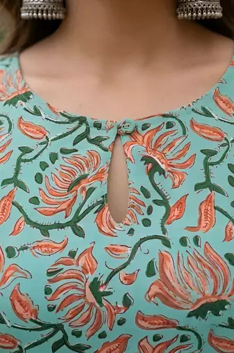Green printed co-ord set for women