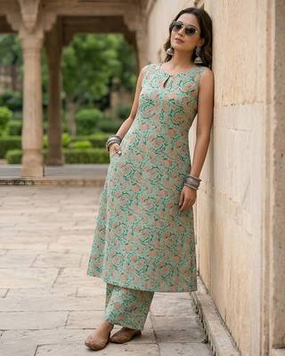 Green printed co-ord set for women 3