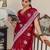 Red floral kutchi embroidery muga saree