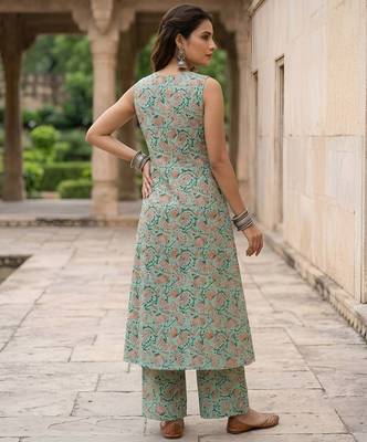 Green printed co-ord set for women 4