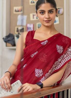 Red floral kutchi embroidery muga saree 4