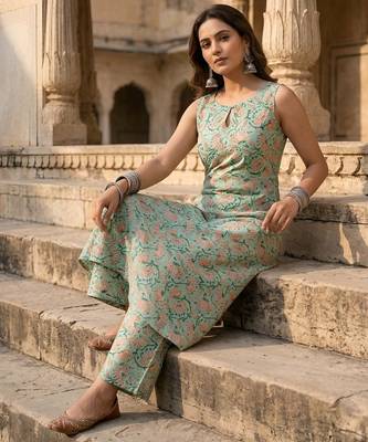 Green printed co-ord set for women 5