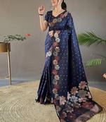 Blue woven design zari silk cotton banarasi saree