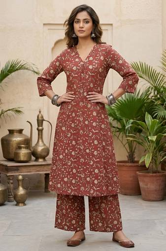 Maroon printed co-ord set for women