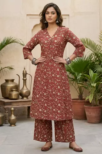 Maroon printed co-ord set for women