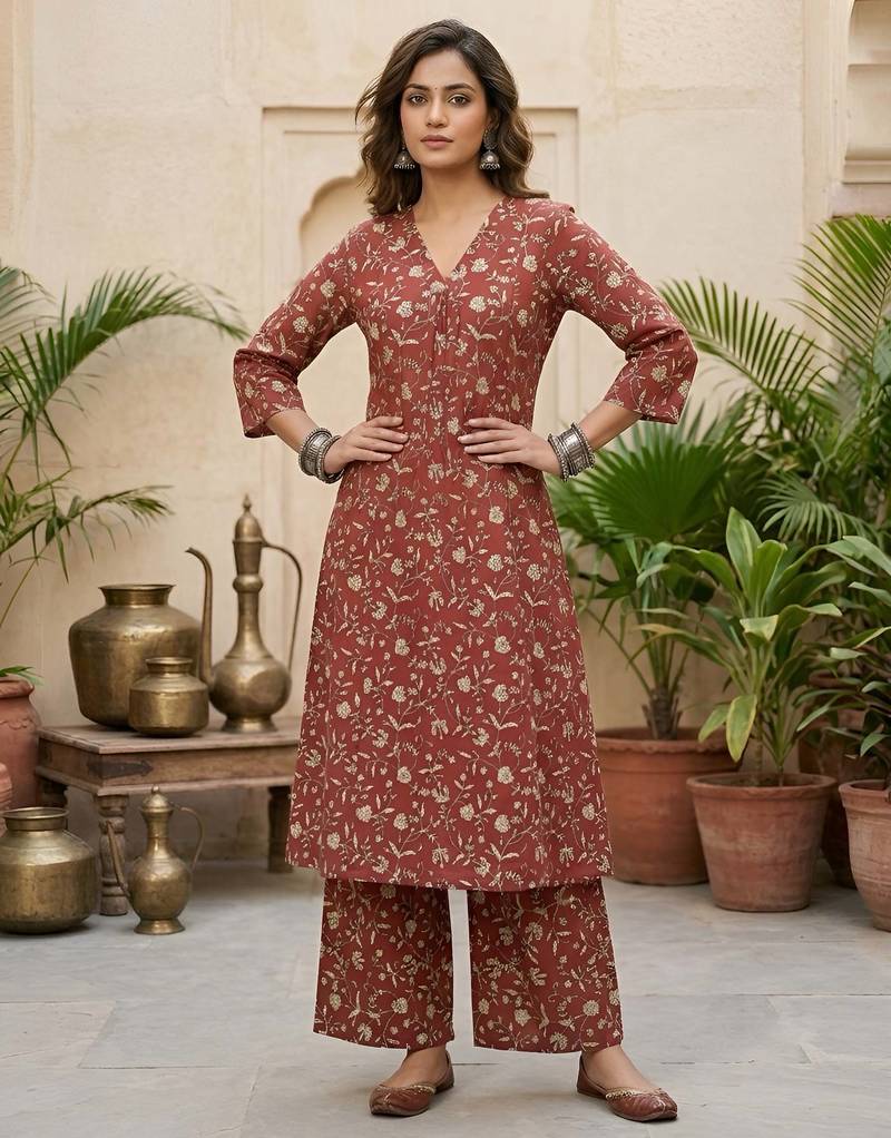 Maroon printed co-ord set for women