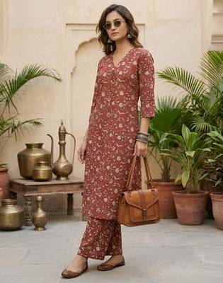 Maroon printed co-ord set for women 2