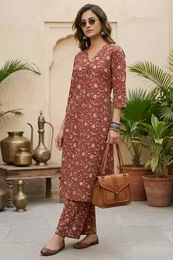 Maroon printed co-ord set for women