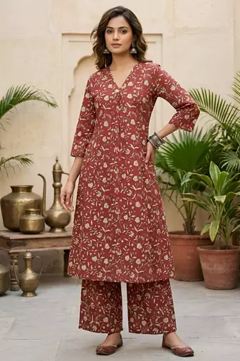 Maroon printed co-ord set for women