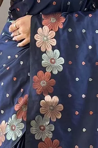Blue woven design zari silk cotton banarasi saree