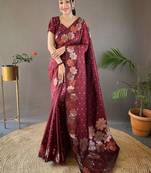Maroon woven design zari silk cotton banarasi saree