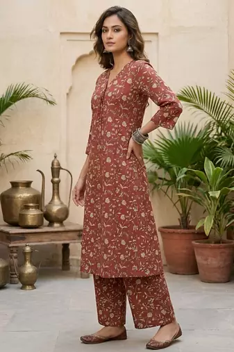 Maroon printed co-ord set for women
