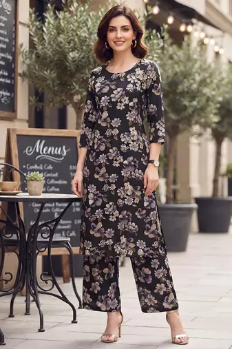 Black printed co-ord set for women