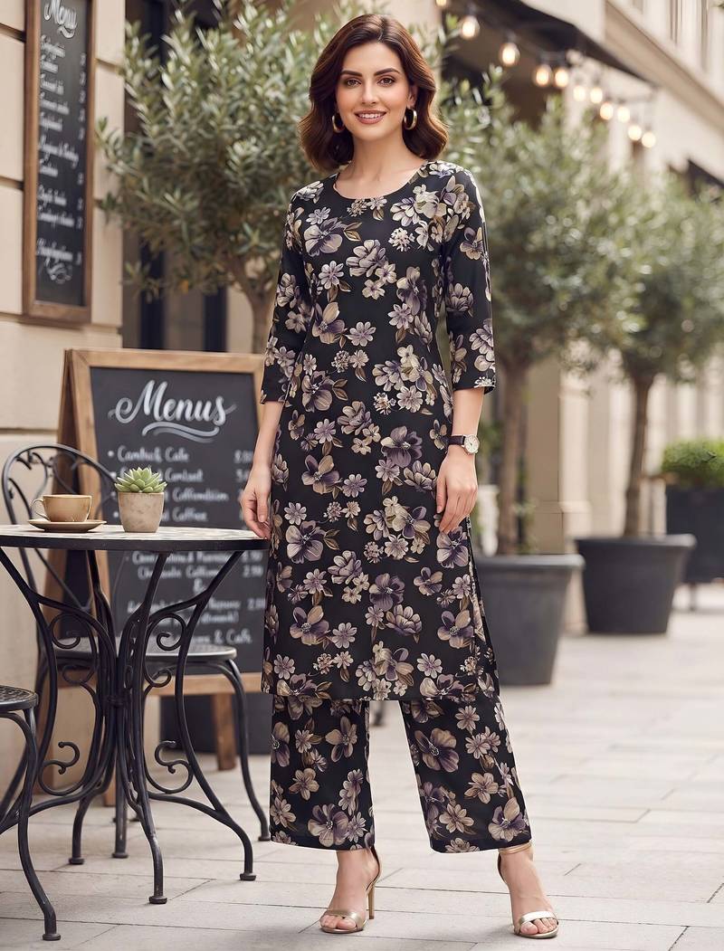 Black printed co-ord set for women