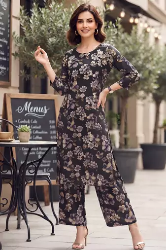Black printed co-ord set for women