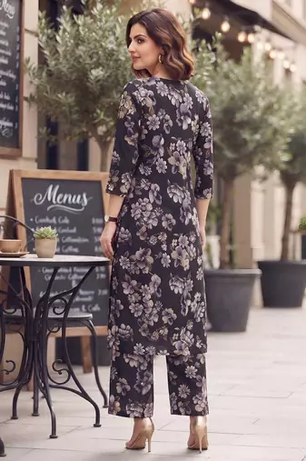 Black printed co-ord set for women