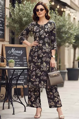 Black printed co-ord set for women