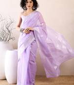 Lavender ethnic motifs woven design zari ready to wear banarasi saree