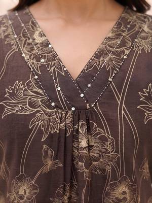 Brown printed straight co-ords set for women 2