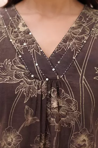 Brown printed straight co-ords set for women