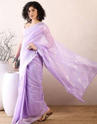 Lavender ethnic motifs woven design zari ready to wear banarasi saree 3