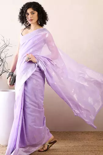 Lavender ethnic motifs woven design zari ready to wear banarasi saree