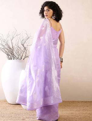 Lavender ethnic motifs woven design zari ready to wear banarasi saree 4