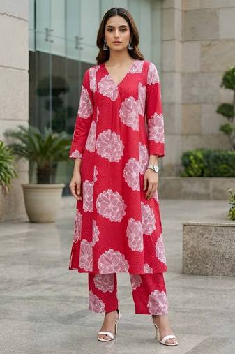 Women fuchsia pink printed co-ord set for women