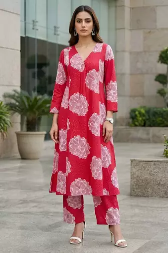 Women fuchsia pink printed  co-ord set for women