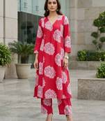 Women fuchsia pink printed  co-ord set for women