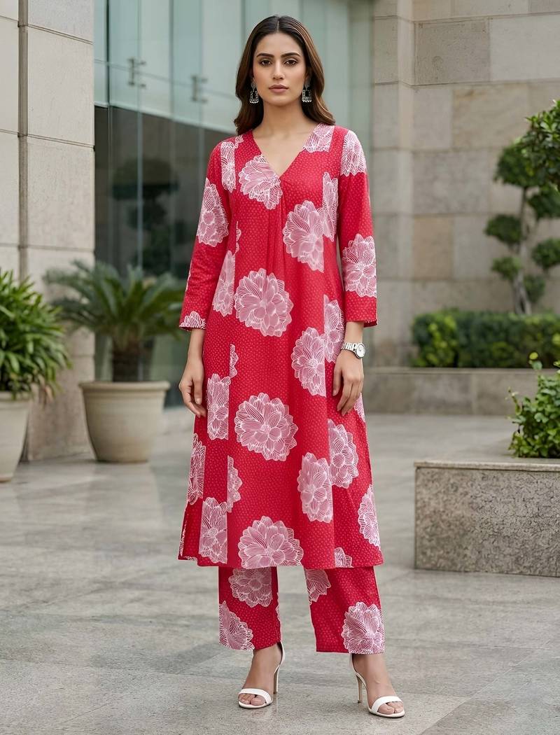 Women fuchsia pink printed  co-ord set for women