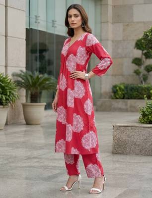 Women fuchsia pink printed  co-ord set for women 3