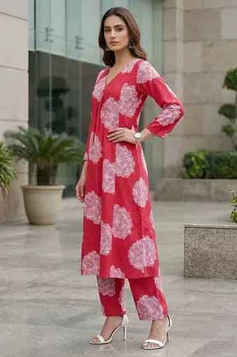 Women fuchsia pink printed  co-ord set for women