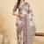 Beige geometric printed silk blend tussar saree