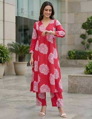 Women fuchsia pink printed  co-ord set for women 5