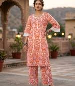 White & peach printed straight co-ords set for women
