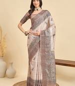 Beige ethnic motifs printed tussar saree
