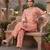 White & peach printed straight co-ords set for women