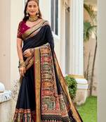 Navy blue navy blue soft silk siroski work saree with contrast blouse piece
