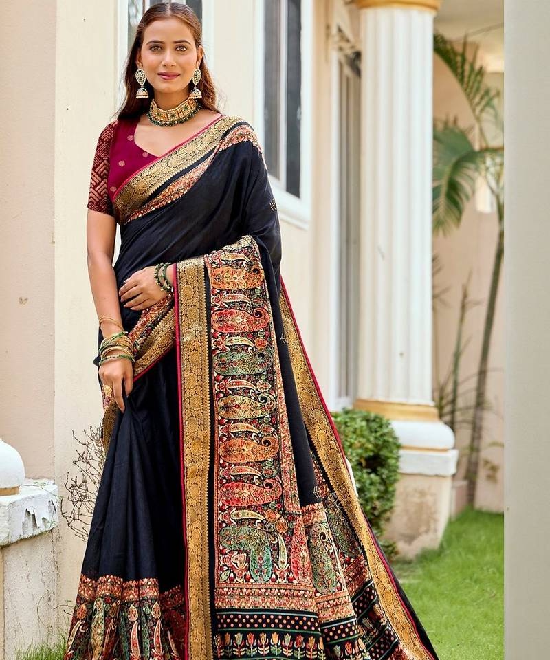 Navy blue navy blue soft silk siroski work saree with contrast blouse piece