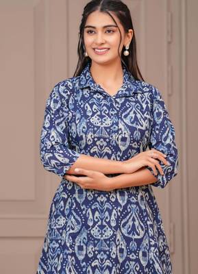 Navy blue printed cotton co-ord set for women 2