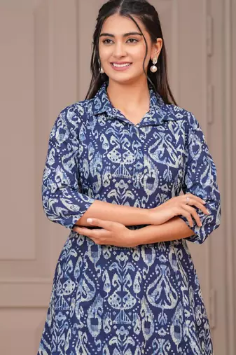 Navy blue printed cotton co-ord set for women
