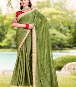 Green green moss crepe viscose zari border saree with contrast blouse piece