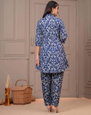 Navy blue printed cotton co-ord set for women 5